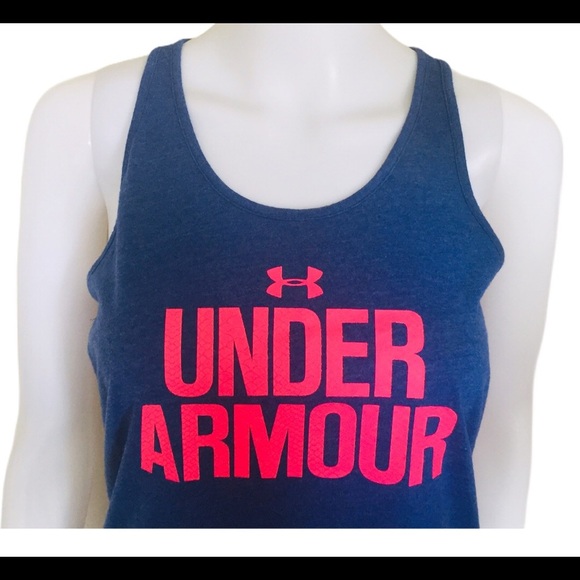 UNDER ARMOUR Racerback Tank/Top Navy Blue/Neon Pink Size Small - Picture 6 of 11